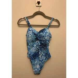 Tahari Snake Print One Piece Swimsuit Women's Size Large Blue UPF Padded NWT